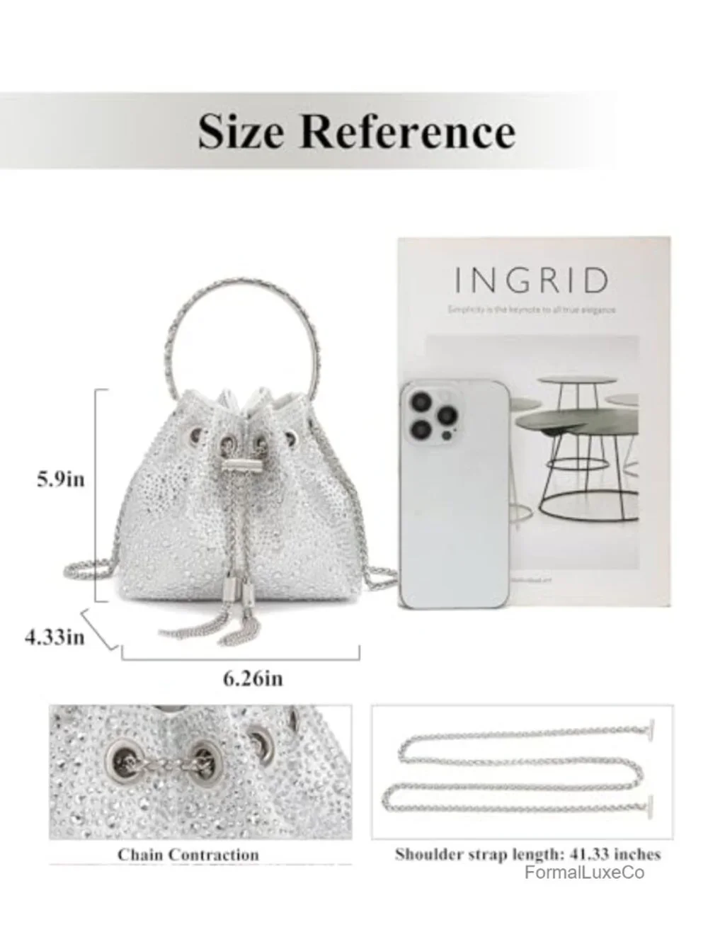 Rhinestone Crystal Clutch Evening Bag with Chain